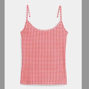 Eco-friendly gingham white  red organic cotton spaghetti straps top cami NWT
